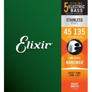 Elixir 5-String Stainless Steel Light - Medium 45 - 135 Long Scale Bass Strings